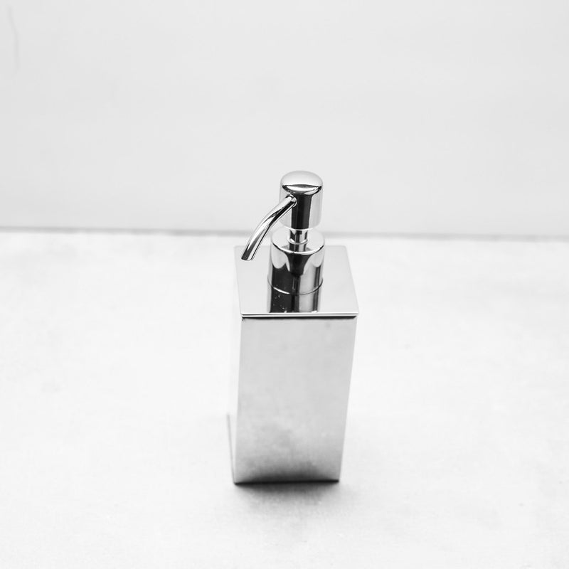 Cubic Soap Dispenser - Free Standing - 7" Brass/Polished Chrome
