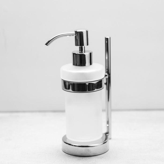 Smart Soap Dispenser - Free Standing - 3" Brass/Glass/Polished Chrome