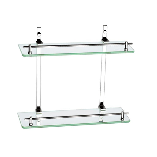 Cubic Double Shower Shelf - Wall Mount - 14" Brass/Glass/Polished Chrome