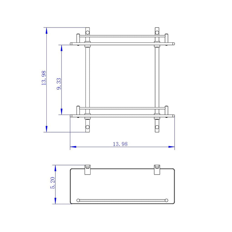 Cubic Double Shower Shelf - Wall Mount - 14" Brass/Glass/Polished Chrome