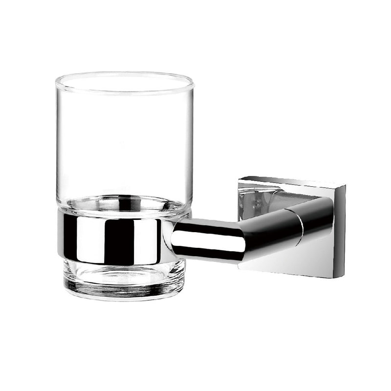 Zurich Toothbrush Holder - Wall Mount - 4" Brass/Glass/Polished Chrome