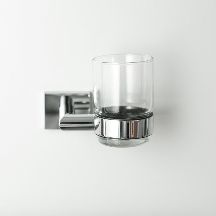 Zurich Toothbrush Holder - Wall Mount - 4" Brass/Glass/Polished Chrome
