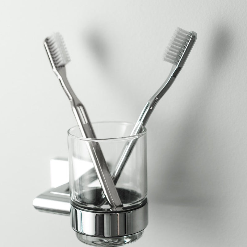 Zurich Toothbrush Holder - Wall Mount - 4" Brass/Glass/Polished Chrome