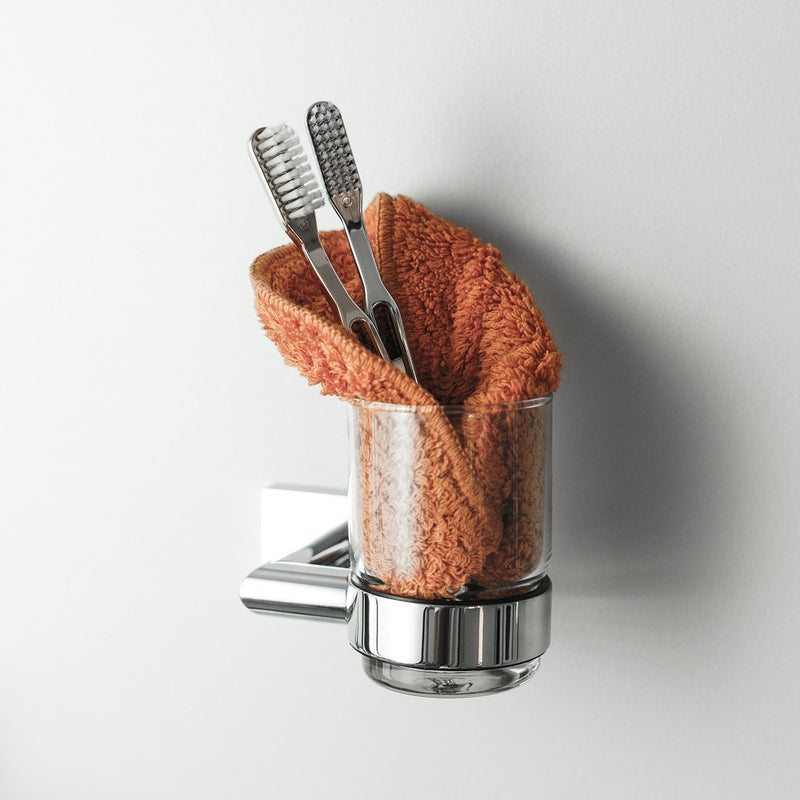 Zurich Toothbrush Holder - Wall Mount - 4" Brass/Glass/Polished Chrome