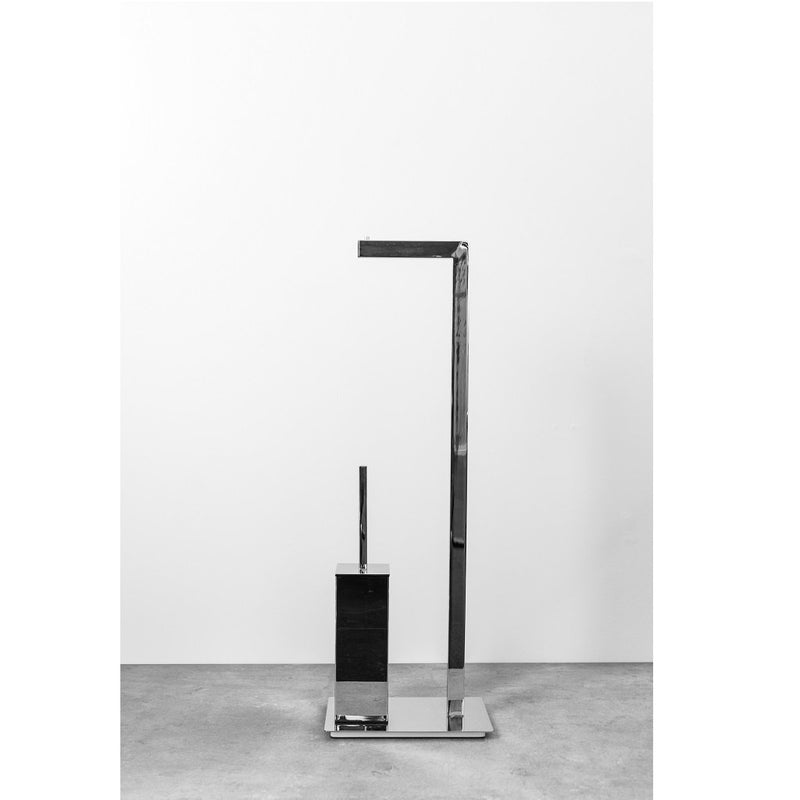 Cubic Toilet Brush And Toilet Paper Holder - Free Standing - 29" Brass/Polished Chrome
