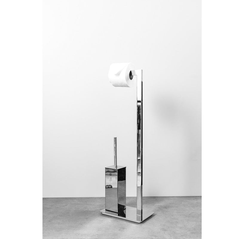 Cubic Toilet Brush And Toilet Paper Holder - Free Standing - 29" Brass/Polished Chrome