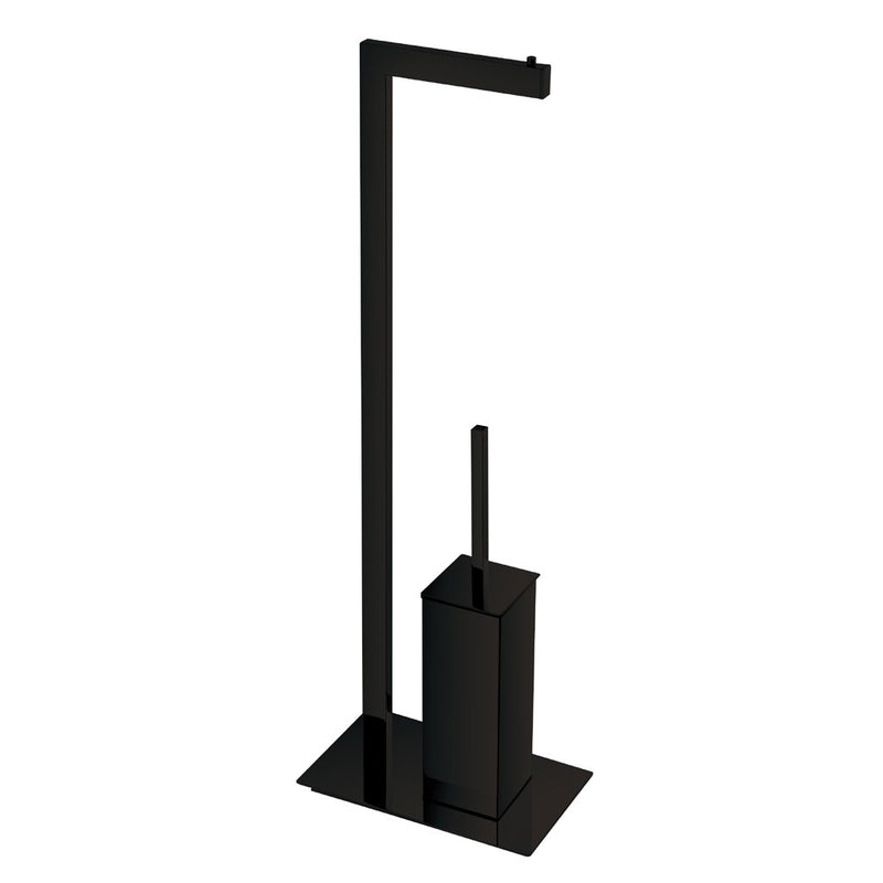 Cubic Toilet Brush And Toilet Paper Holder - Free Standing - 29" Brass/Matt Black