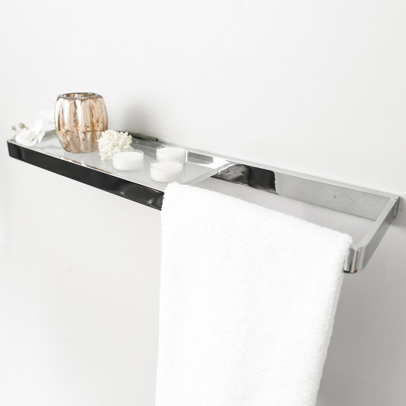 Mare Shelf With Towel Bar - Wall Mount - 20" Brass/Glass/Polished Chrome