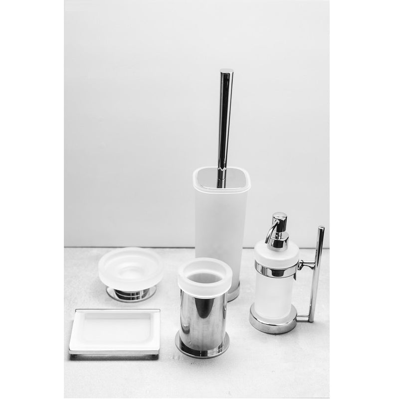 Bathroom Complements Soap Dish - Free Standing - 4" Stainless Steel/Glass/Polished Chrome