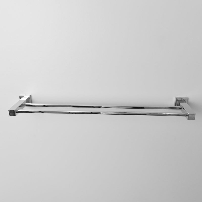 Cubic Double Towel Bar - Wall Mount - 24" Brass/Polished Chrome