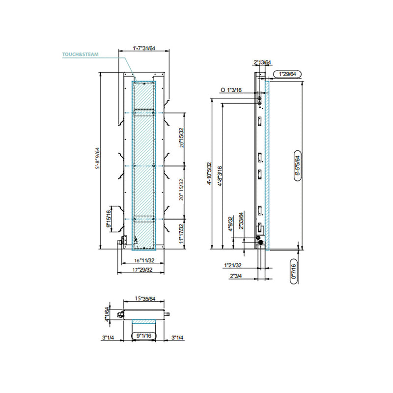 Touch&Steam Smart 45 Integrated 208V Internal Steam Generators - Wall Mount - 10" Tempered Glass/Glass