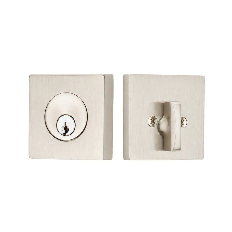 Square Single Cylinder Deadbolt - Door Mount - 2" Brass/Satin Nickel