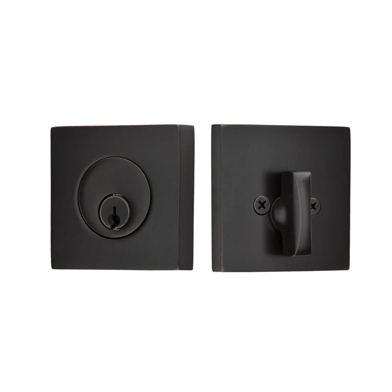 Square Single Cylinder Deadbolt - Door Mount - 2" Brass/Flat Black