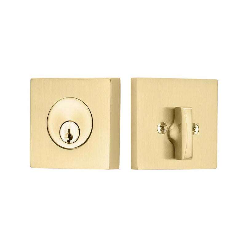 Square Single Cylinder Deadbolt - Door Mount - 2" Brass/Satin Brass