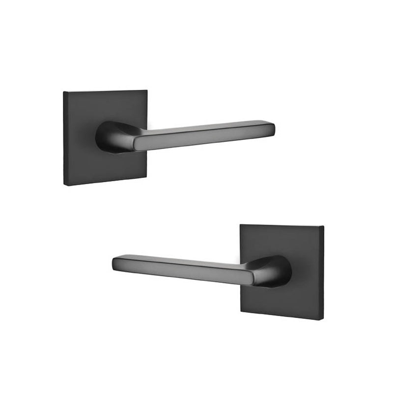 Helios Lever Square Concealed Privacy Door Leverset - Door Mount - 6" Brass/Flat Black