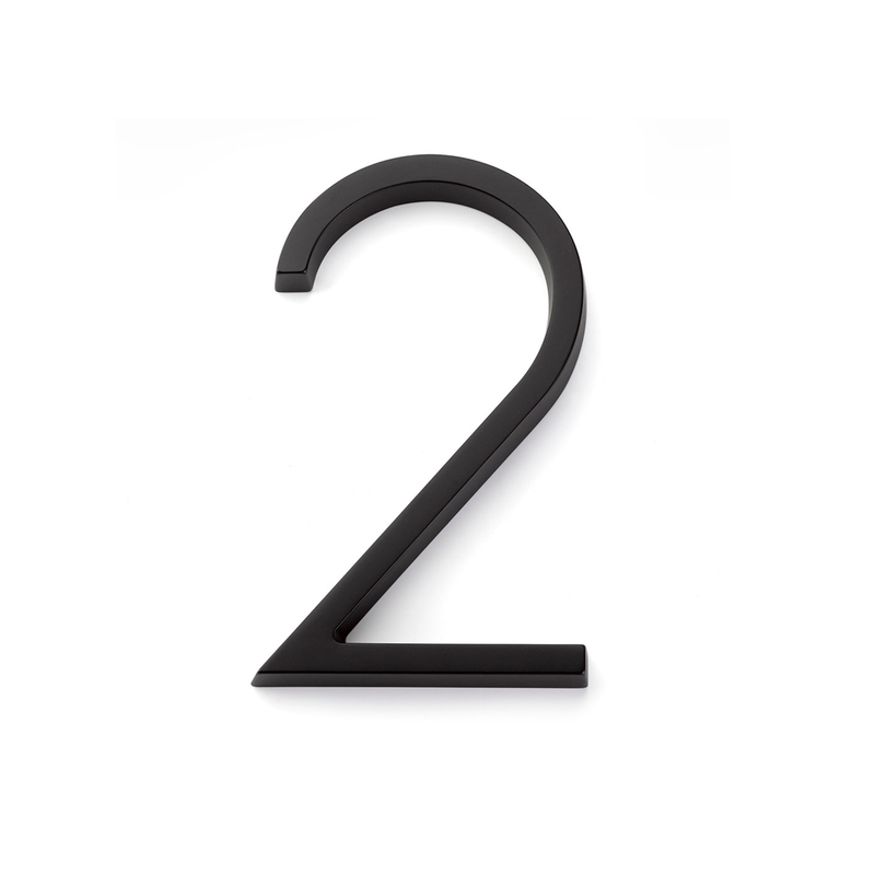 Modern "2" House Numbers - Wall Mount - 7" Zinc/Flat Black