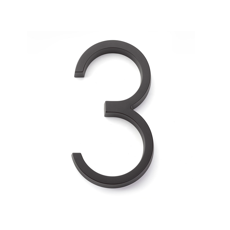 Modern "3" House Numbers - Wall Mount - 7" Zinc/Flat Black