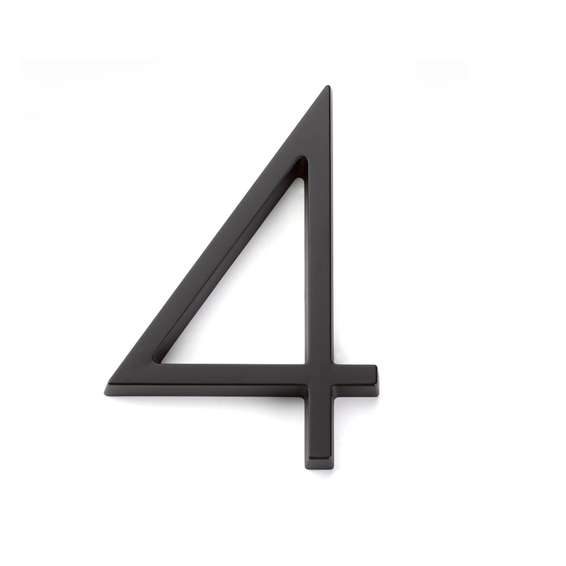 Modern "4" House Numbers - Wall Mount - 7" Zinc/Flat Black