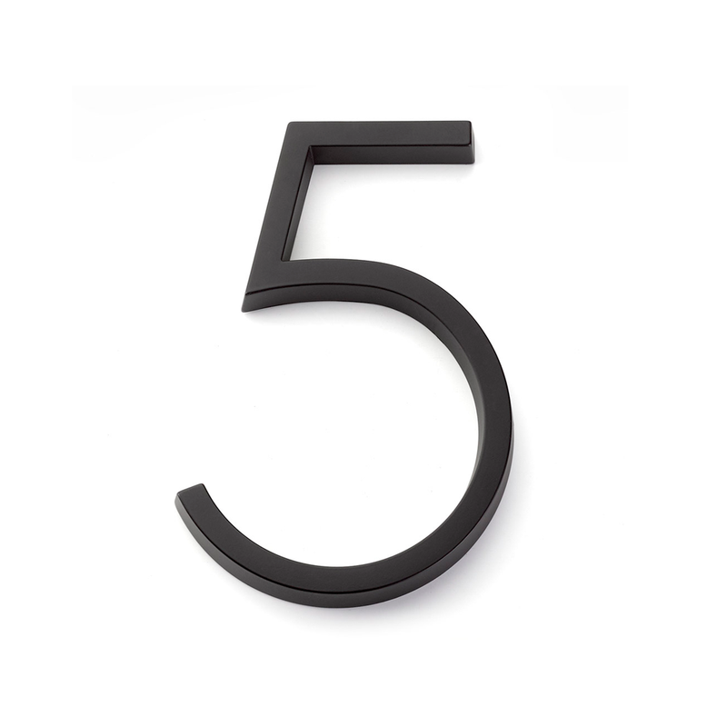 Modern "5" House Numbers - Wall Mount - 7" Zinc/Flat Black