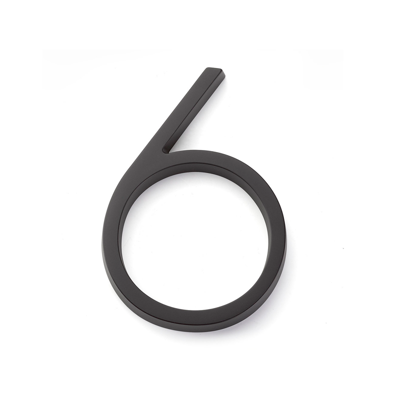 Modern "6" House Numbers - Wall Mount - 7" Zinc/Flat Black