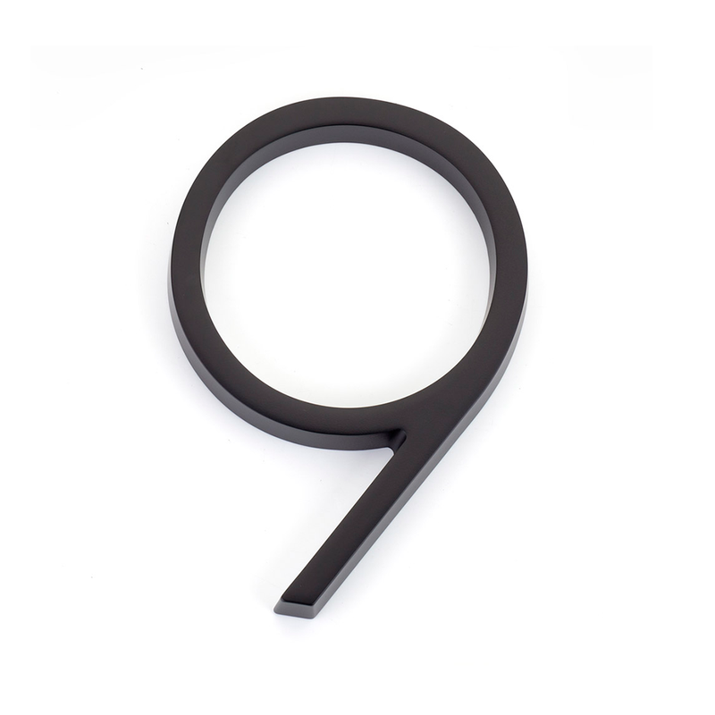 Modern "9" House Numbers - Wall Mount - 7" Zinc/Flat Black