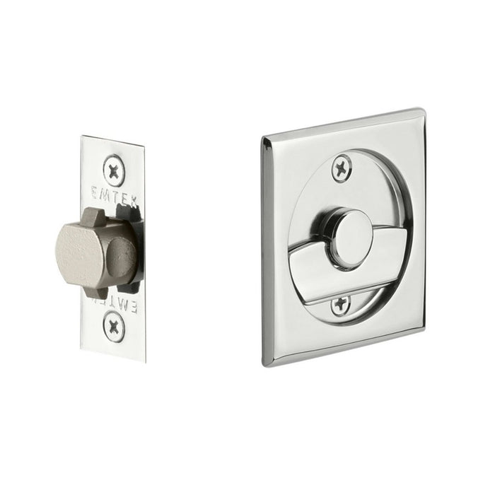 Helios Square Tubular Privacy Pocket Door Lockset - Door Mount - 2" Brass/Polished Chrome