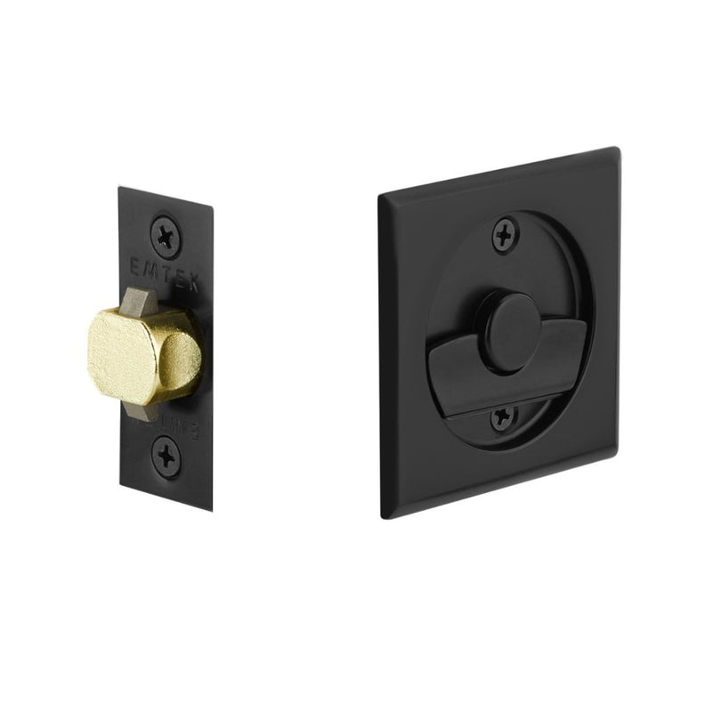 Helios Square Tubular Privacy Pocket Door Lockset - Door Mount - 2" Brass/Matt Black