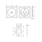 Helios Square Tubular Privacy Pocket Door Lockset - Door Mount - 2" Brass/Brushed Nickel