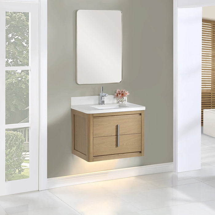 Design Studio 2 Drawers Bathroom Vanity with Quartz Sink - Wall Mount - 30" Oak/Fossil Beige - Last Unit Special Offer