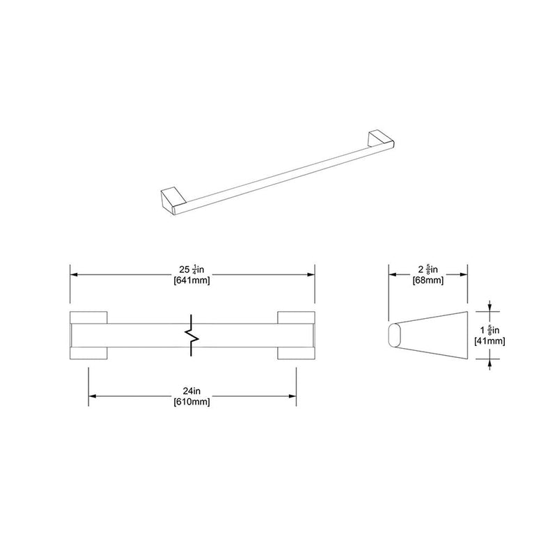 A-Line Single Towel Bar - Wall Mount - 24" Brass/Matt Black
