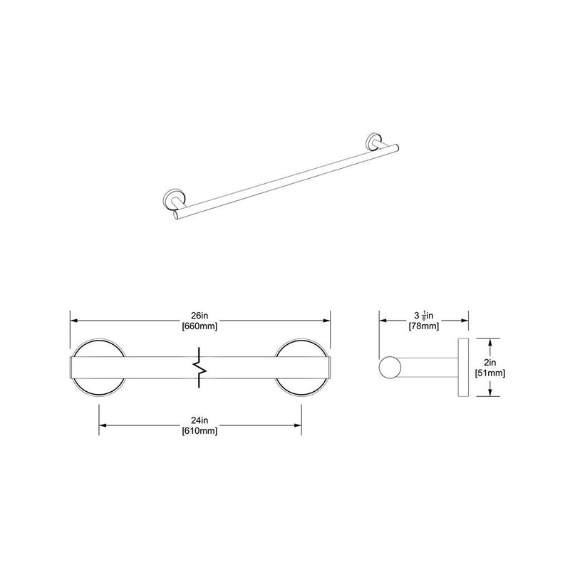 Sky Single Towel Bar - Wall Mount - 24" Brass/Polished Chrome