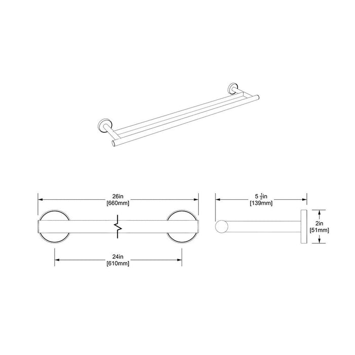 Sky Double Towel Bar - Wall Mount - 24" Brass/Polished Chrome