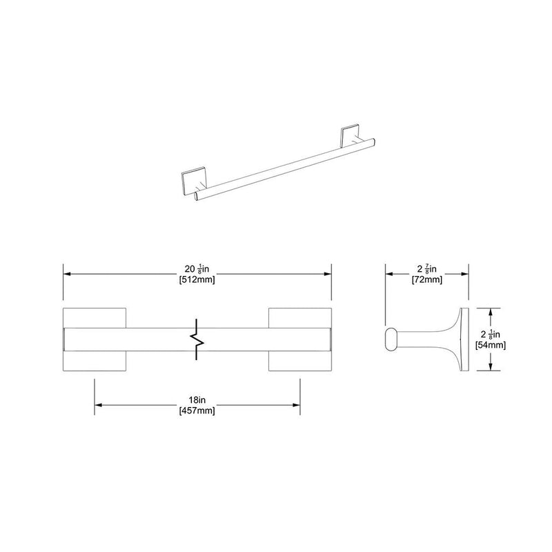 Waterline Single Towel Bar - Wall Mount - 18" Brass/Matt Black