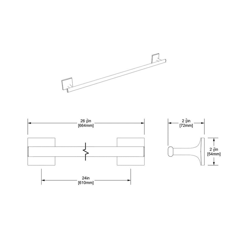 Waterline Single Towel Bar - Wall Mount - 24" Brass/Satin Nickel
