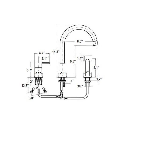 Web Sidespread Kitchen Faucet - Widespread - 15" Brass/Polished Chrome