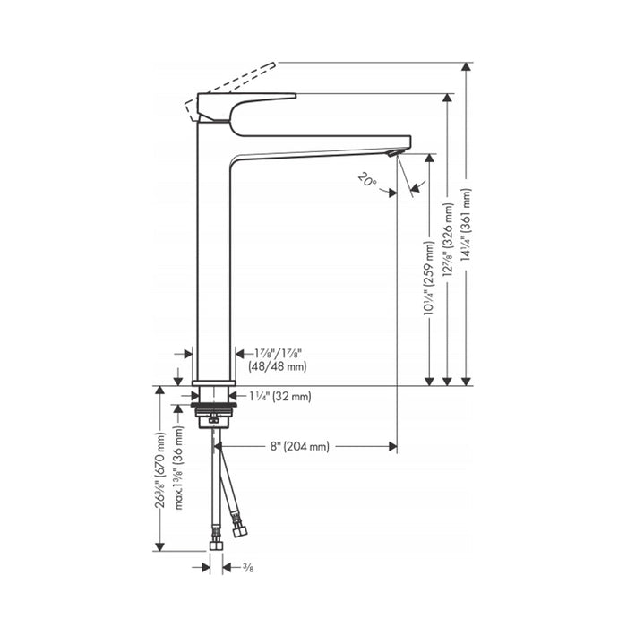 Metropol Bathroom Faucet - Vessel - 15" Brass/Brushed Nickel