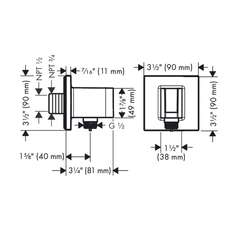 Fixfit E Hand Shower Holder Connector - Wall Mount - 4" Brass/Matt Black