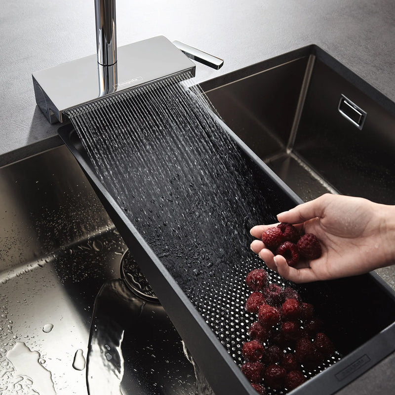 Aquno Select Pull Out Kitchen Faucet - Single Hole - 8" Brass/Brushed Black Chrome