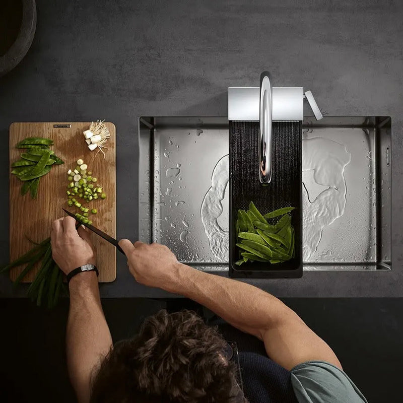 Aquno Select Pull Out Kitchen Faucet - Single Hole - 8" Brass/Brushed Black Chrome