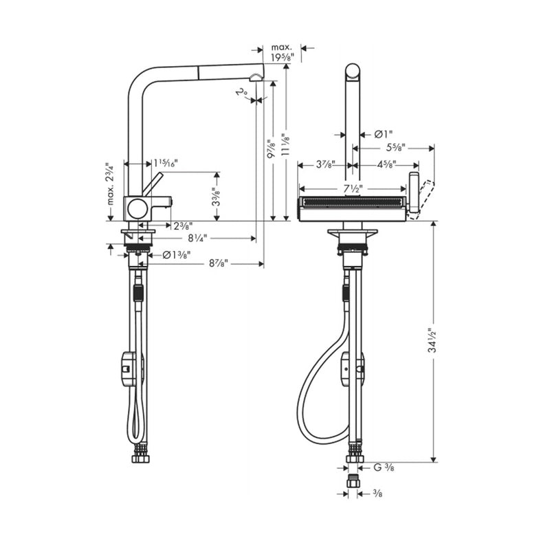 Aquno Select Pull Out Kitchen Faucet - Single Hole - 8" Brass/Polished Chrome