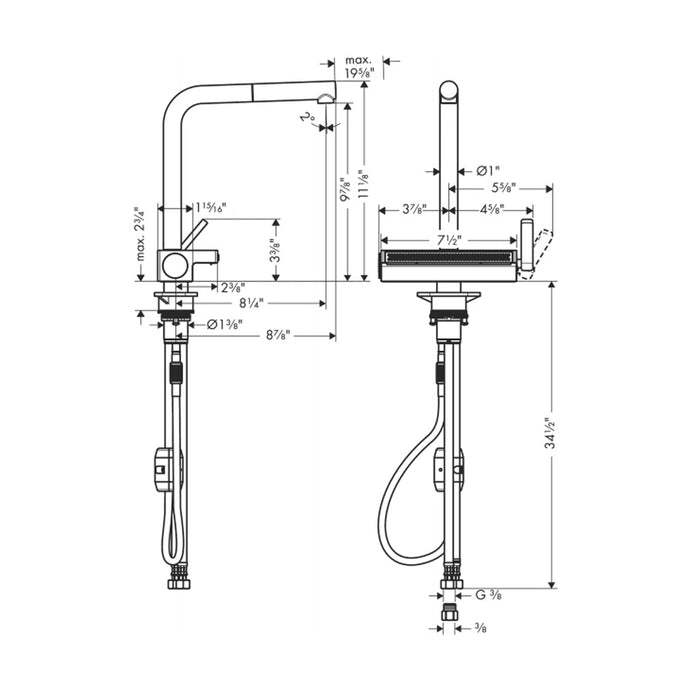 Aquno Select Pull Out Kitchen Faucet - Single Hole - 8" Brass/Matt Black