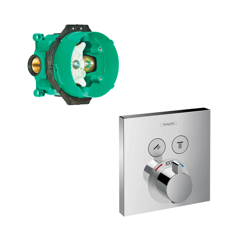 Showerselect 2 Way Thermostatic Trim Shower Mixer - Wall Mount - 7" Brass/Polished Chrome