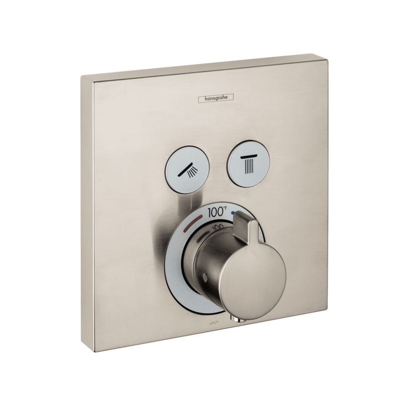 Showerselect 2 Way Thermostatic Trim Shower Mixer - Wall Mount - 7" Brass/Brushed Nickel