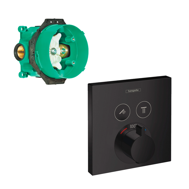 Showerselect 2 Way Thermostatic Trim Shower Mixer - Wall Mount - 7" Brass/Matt Black