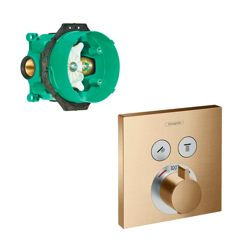 Showerselect 2 Way Thermostatic Trim Shower Mixer - Wall Mount - 7" Brass/Brushed Bronze