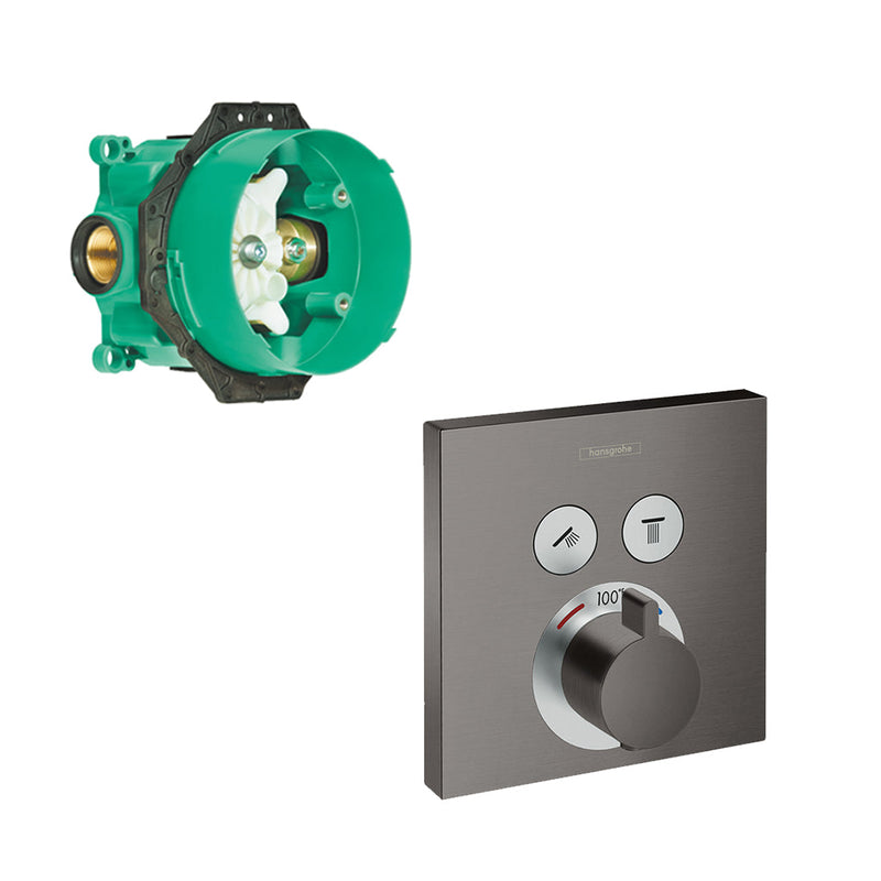 Showerselect 2 Way Thermostatic Trim Shower Mixer - Wall Mount - 7" Brass/Brushed Black Chrome