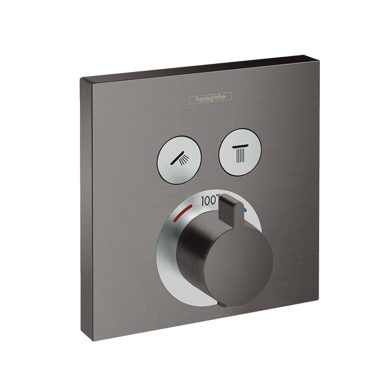 Showerselect 2 Way Thermostatic Trim Shower Mixer - Wall Mount - 7" Brass/Brushed Black Chrome