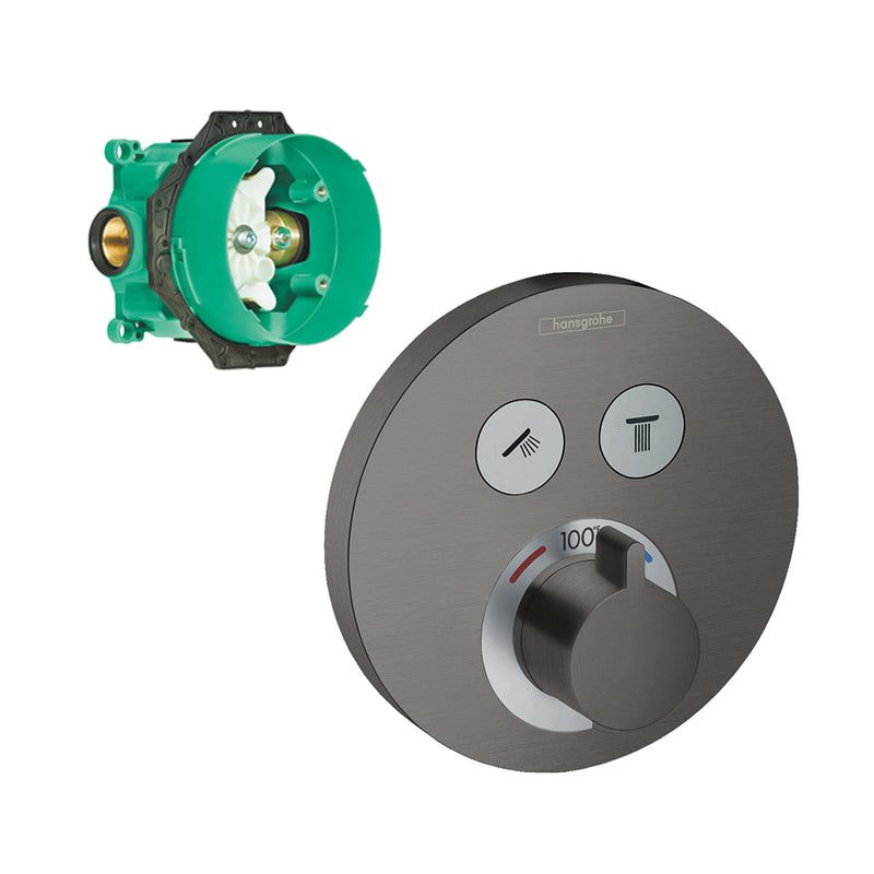 Showerselect S 2 Way Thermostatic Trim Shower Mixer - Wall Mount - 6" Brass/Brushed Black Chrome