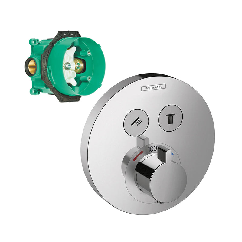 Showerselect S 2 Way Thermostatic Trim Shower Mixer - Wall Mount - 6" Brass/Polished Chrome