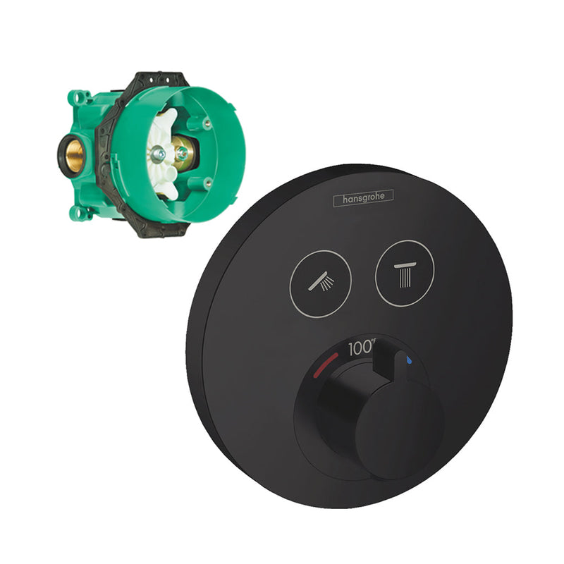 Showerselect S 2 Way Thermostatic Trim Shower Mixer - Wall Mount - 6" Brass/Matt Black